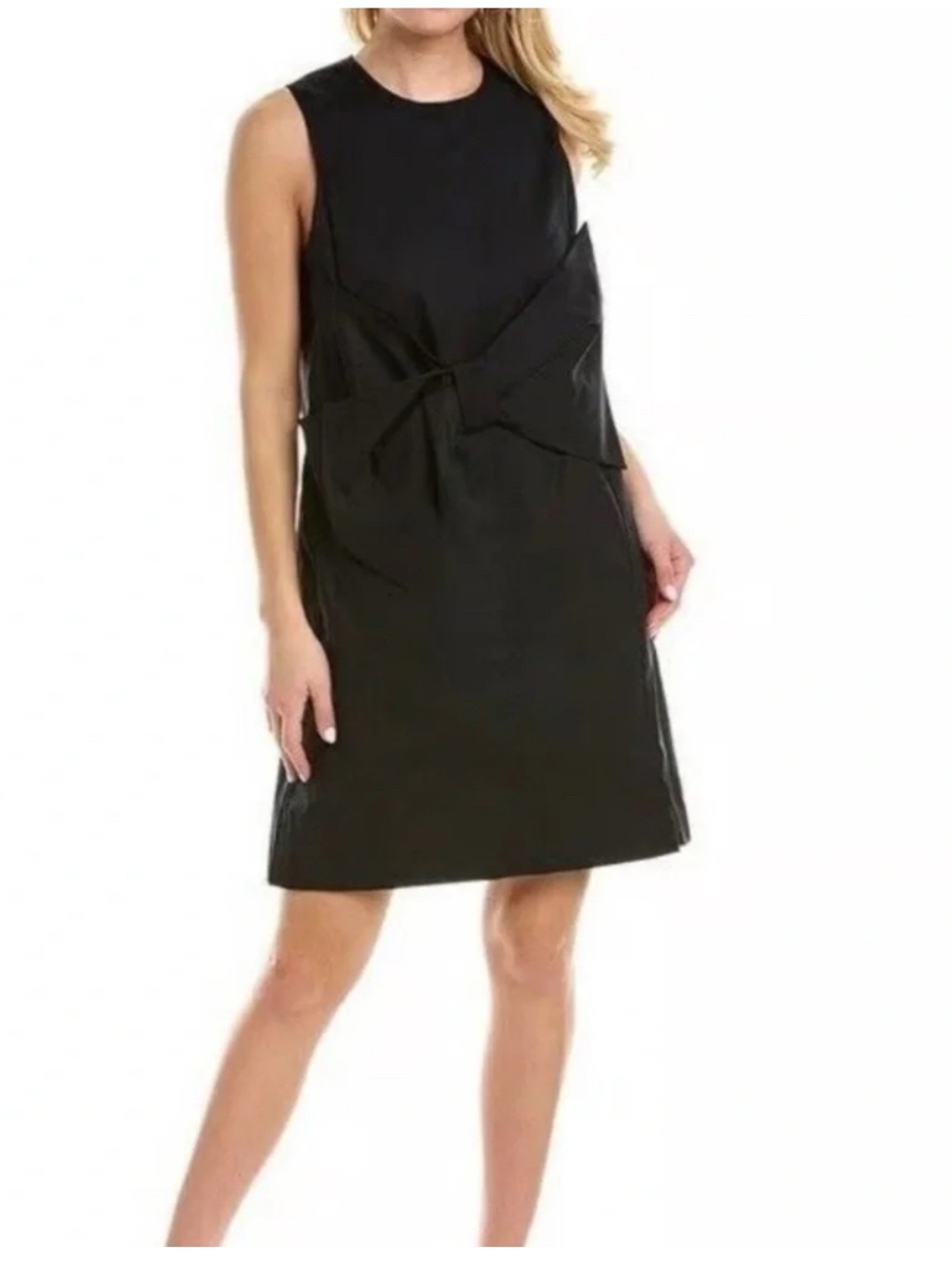 Pearl by Lela Rose Black Cotton Poplin Bow Front Shift Dress Size Size 8 $425